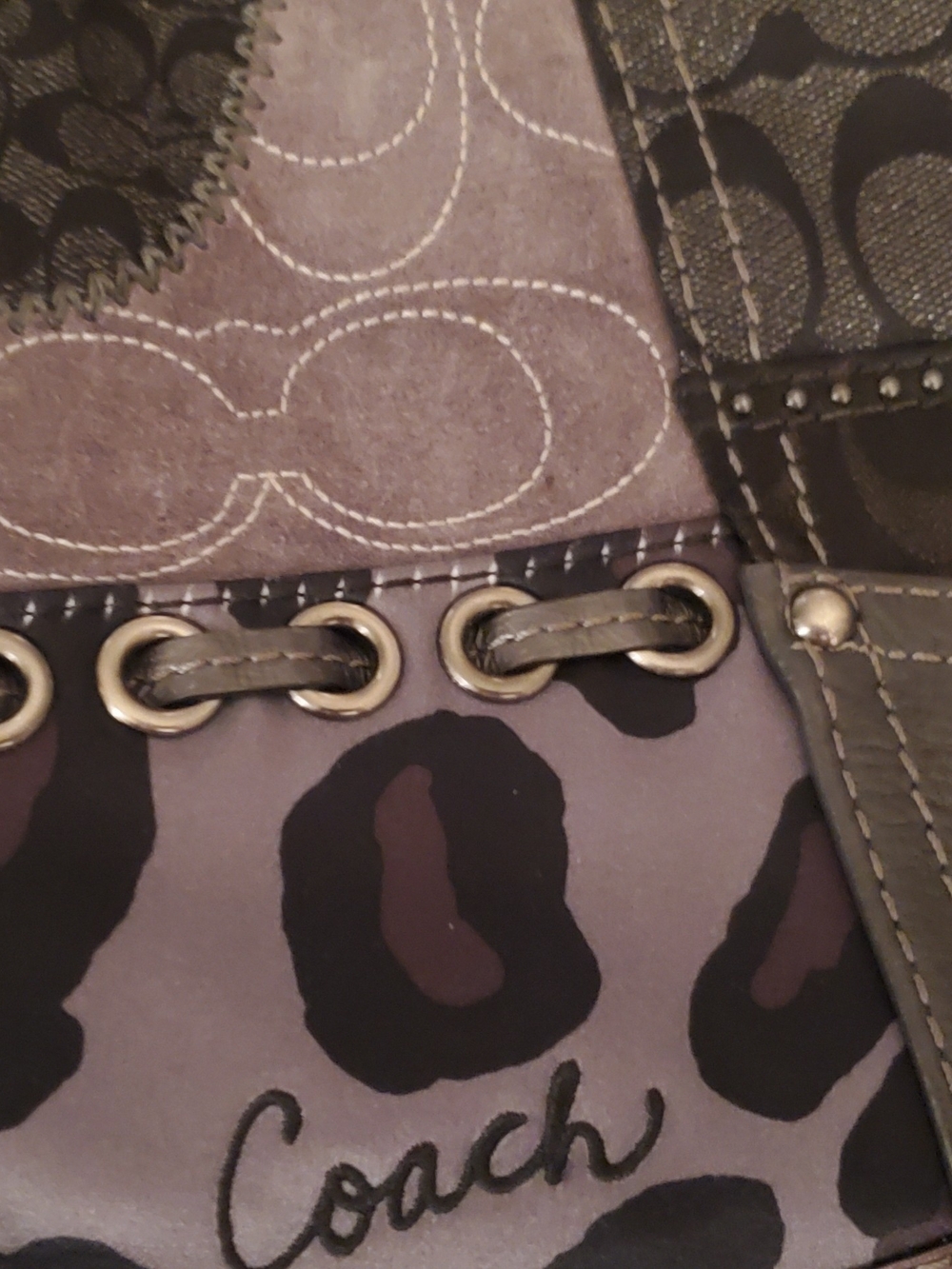 Coach Patchwork Shoulder Bag in Gray, Black and Purple Accents - Picture 4 of 6